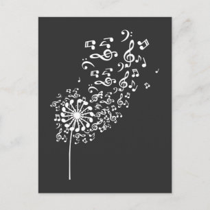 Cartão Postal Dandelion Musical Notes Music Lover Nature Flower