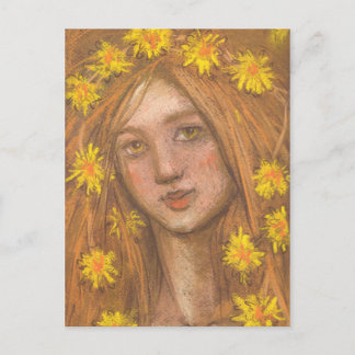 Cartão Postal Dandelions Bloom, Loura Rapariga e Flores