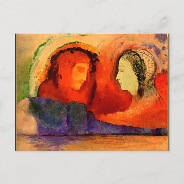 Cartão Postal Dante e Beatrice, obra de arte de Odilon Redon (Frente)