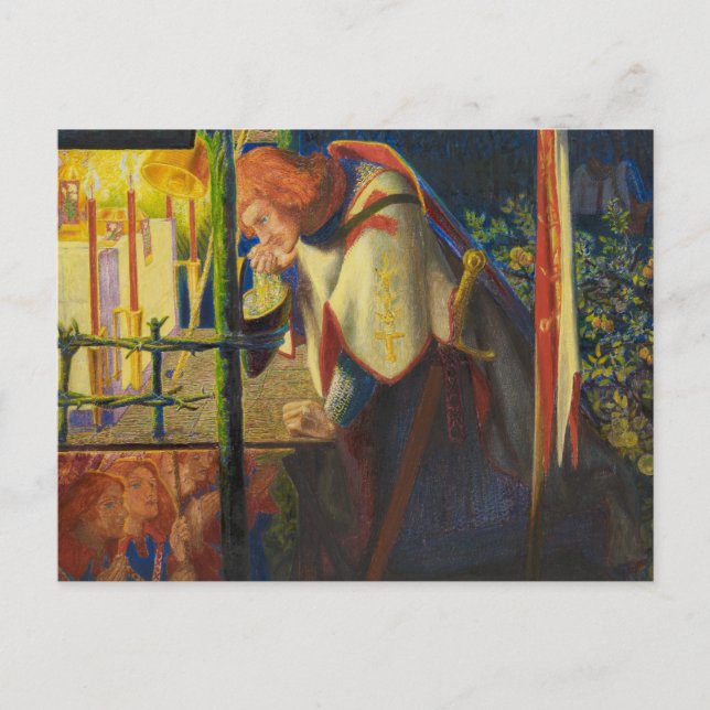 Cartão Postal Dante Gabriel Rossetti - Sir Galahad na Capela Arr (Frente)