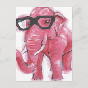 Cartão Postal Dapper Animal   Elefante Rosa Em Óculos