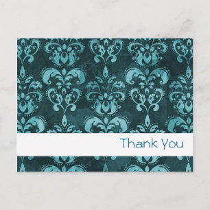Cartão Postal Dark Blue French Damask "Obrigado"