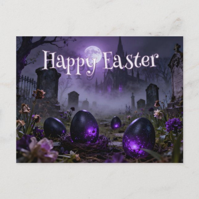 Cartão Postal Dark Gothic Easter Scene with Glowing Eggs (Frente)