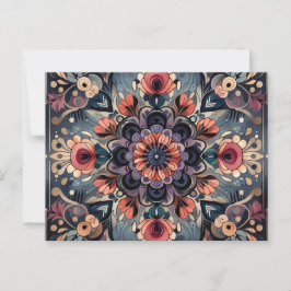 Cartão Postal Dark Romance Burgundy Art Deco Floral Summer