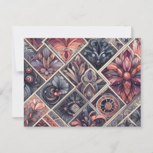 Cartão Postal Dark Romance Burgundy Art Deco Floral Summer