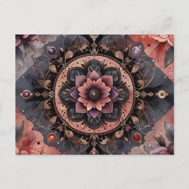 Cartão Postal Dark Romance Burgundy Art Deco Floral Summer (Frente)
