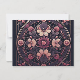 Cartão Postal Dark Romance Burgundy Art Deco Floral Summer