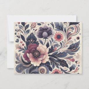 Cartão Postal Dark Romance Burgundy Art Deco Floral Summer