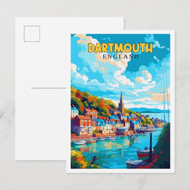 Cartão Postal Dartmouth England - viagens vintage (Frente/Verso)
