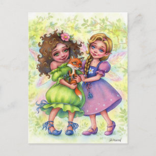 Cartão postal das fadas com bebê raposa