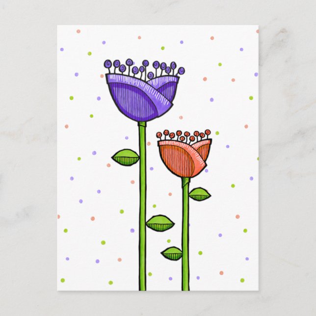 Cartão postal das flores roxas laranja (Frente)