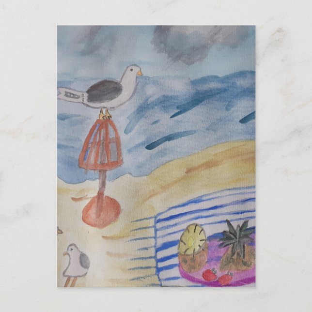 Cartão postal das gaivotas na praia (Frente)