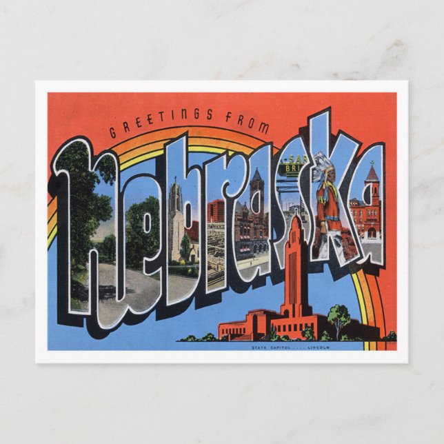Cartão postal das Grandes Letras do Nebraska Vinta (Frente)