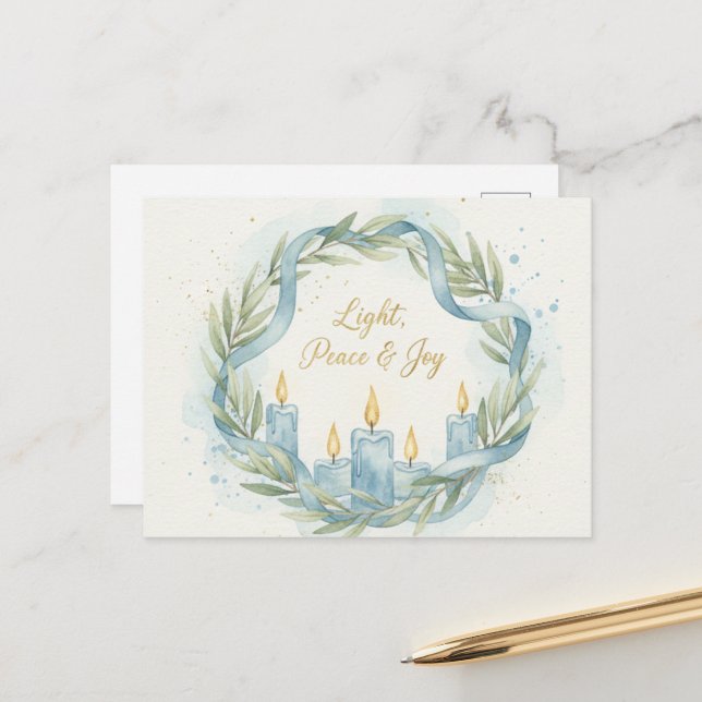 Cartão postal das Luzes de Hanukkah (Frente/Verso In Situ)