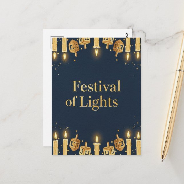 Cartão postal das Luzes de Hanukkah (Frente/Verso In Situ)