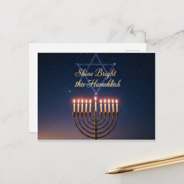 Cartão postal das Luzes de Hanukkah (Frente/Verso In Situ)