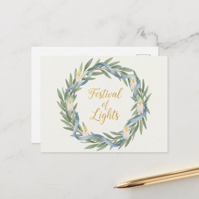 Cartão postal das Luzes de Hanukkah (Frente/Verso In Situ)