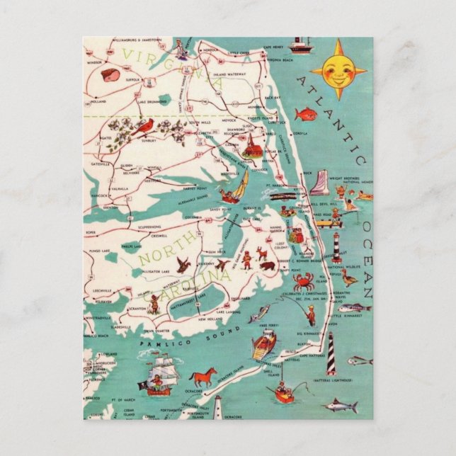 Cartão postal das praias de Outer Banks (Frente)
