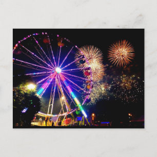 Cartão postal das rodas Fireworks e Ferris