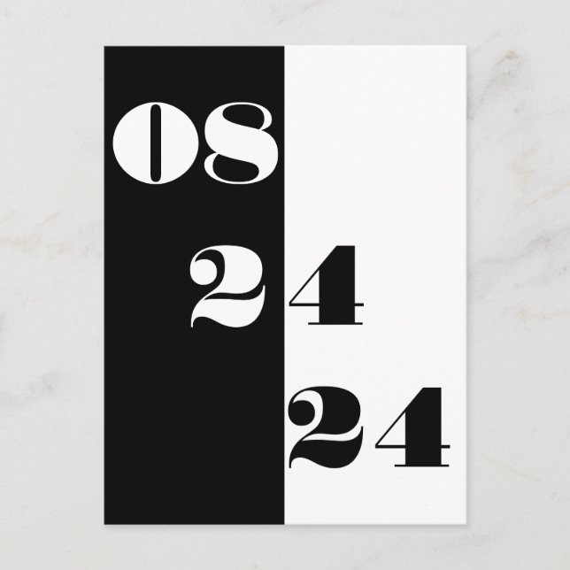 Cartão Postal Data de casamento legal Preto e Branco Salvar a Da (Frente)