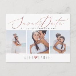 Cartão Postal Data de Salvamento da Caligrafia Elegante Dourada 