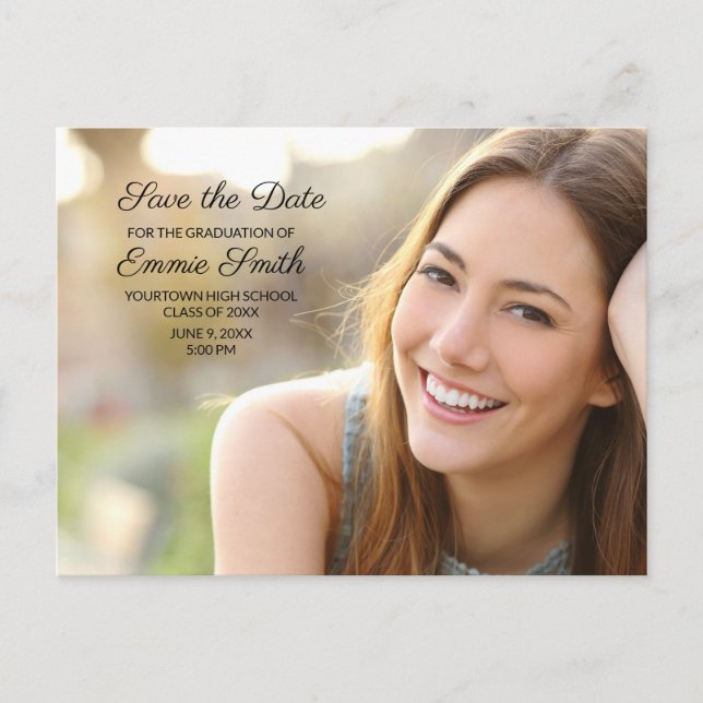 Cartão Postal Data de Salvamento da Foto de Graduação Personaliz (Frente)