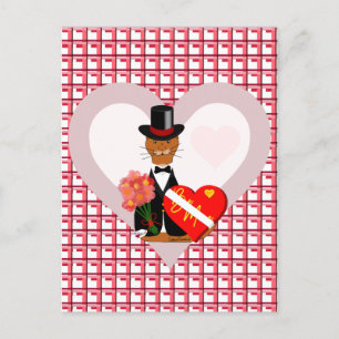 Cartão Postal Data de São Valentim de Oliver com Fundo do Coraçã