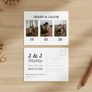 Cartão Postal Datas de Colagem de Fotos Simples Salvar a Data