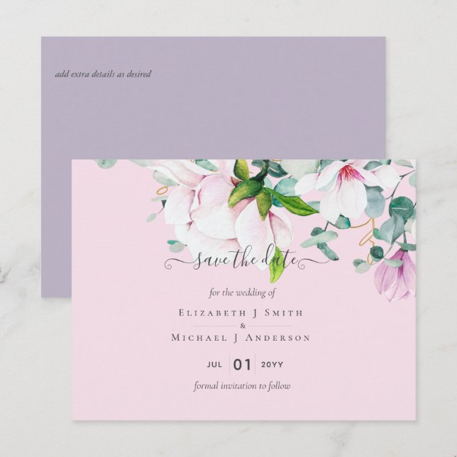 Cartão Postal Datas de Salvamento do Casamento Eucalyptus Lilac  (Frente/Verso)