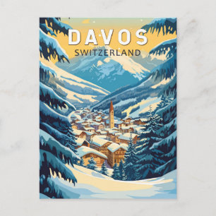 Cartão Postal Davos Suiça Art Vintage