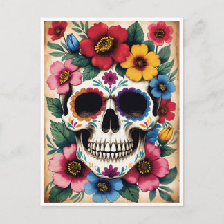 Cartão Postal Day of the Dead Floral Skull