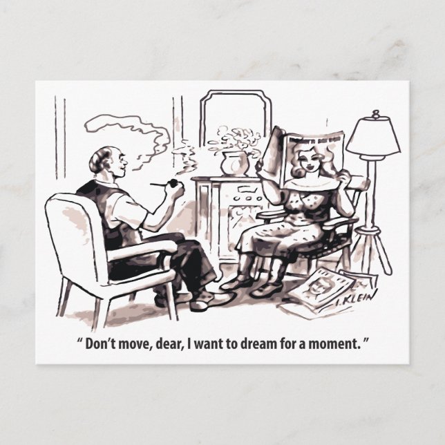 Cartão Postal Daydreamer, relacionamento homem e mulher, humor, (Frente)