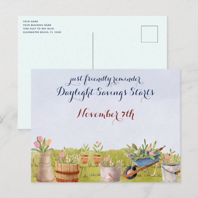 Cartão Postal Daylight Savings Cai De Volta - Aviso Comercial (Frente/Verso)