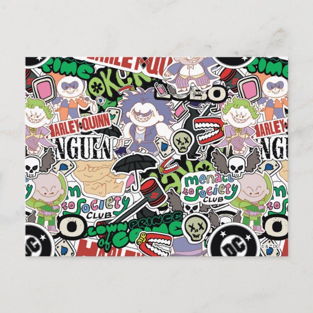 Cartão Postal DC Super-Villains Cartoon Pattern (Frente)