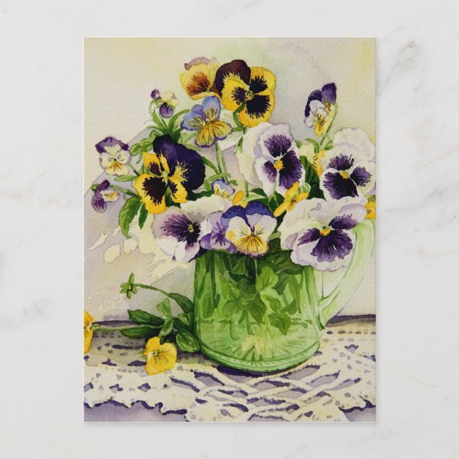 Cartão postal de 1794 Pansies em Vidro Verde (Frente)