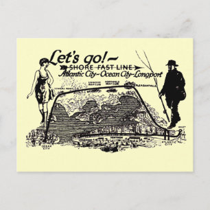 Cartão postal de 1910 Vintage com rolleys de linha