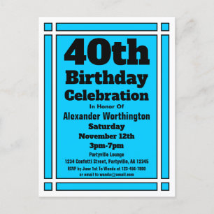 Cartão postal de 40º aniversário azul brilhante
