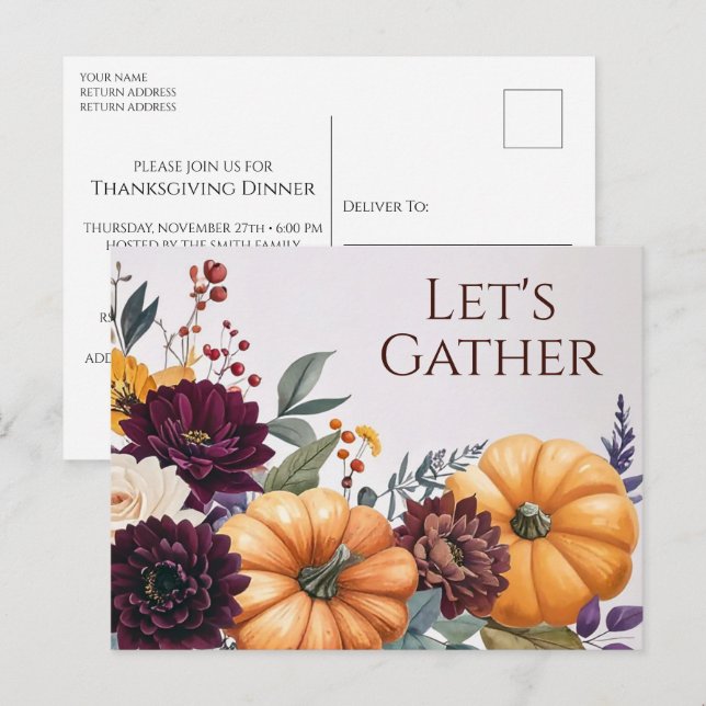 Cartão postal de Ação de Graças de Autumn Floral (Frente/Verso)