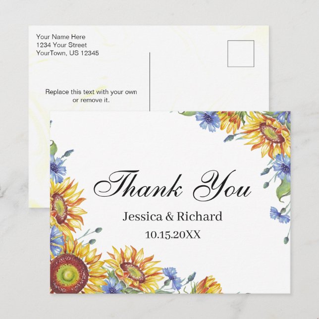 Cartão postal de agradecimento aquarela da Ucrânia (Frente/Verso)