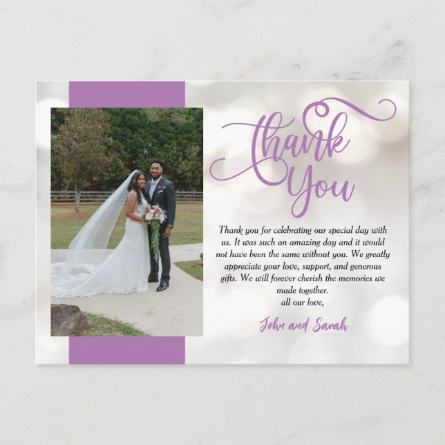 Cartão postal de agradecimento Bokeh de casamento (Frente)