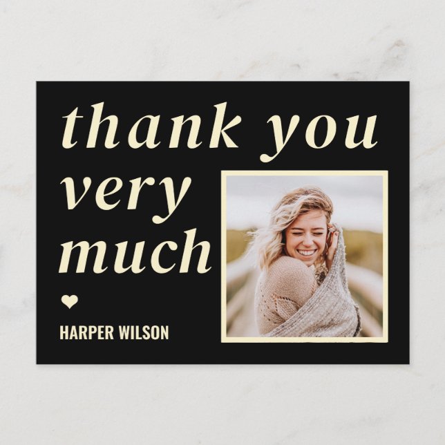 Cartão postal de agradecimento de foto com palavra (Frente)