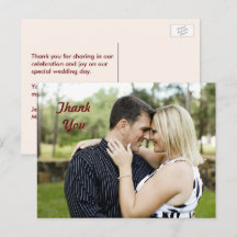 Cartão postal de agradecimento de foto de casal pe