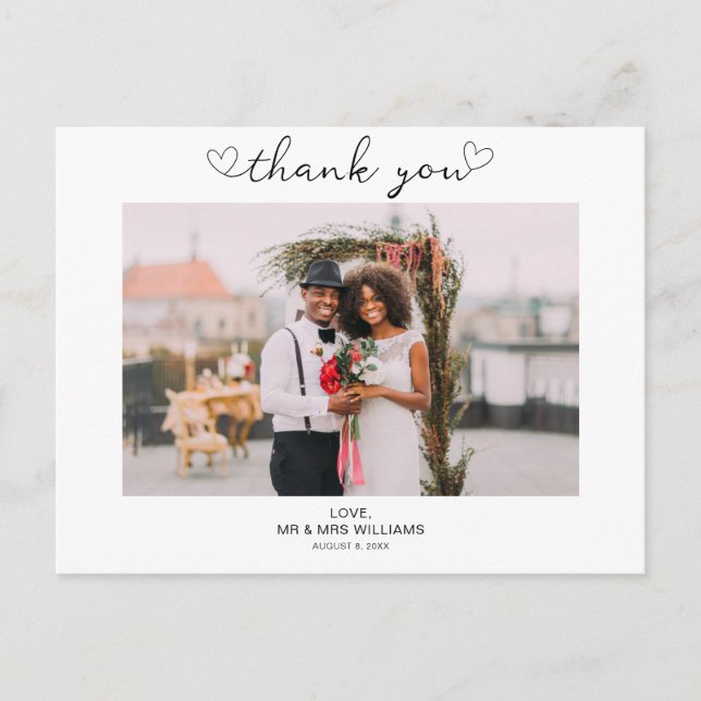 Cartão postal de agradecimento de foto de casament (Frente)