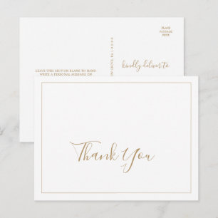 Cartão postal de agradecimento Dourado minimalista