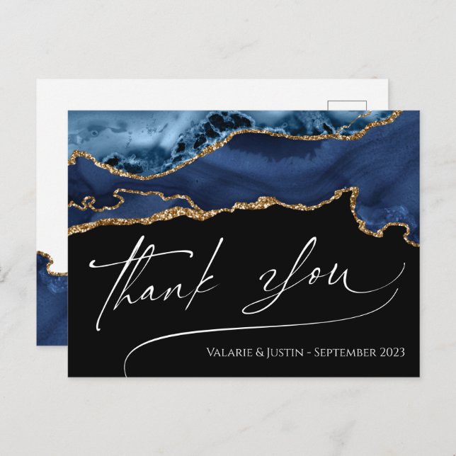 Cartão postal de agradecimento Elegant Blue Agate (Frente/Verso)