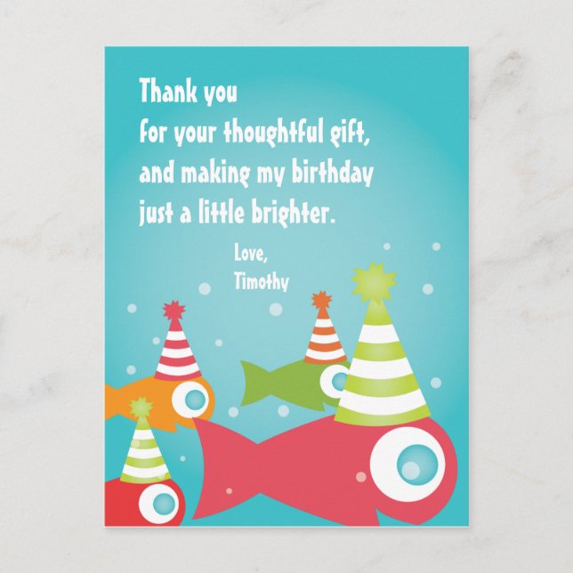 Cartão Postal de Agradecimento Peixes Debaixo do M (Frente)