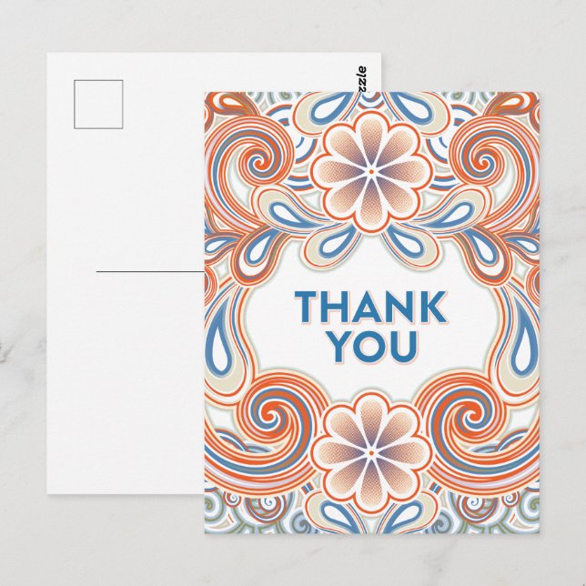 Cartão postal de agradecimento vintage com flores  (Frente/Verso)