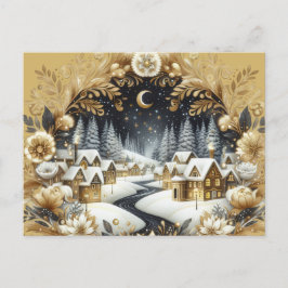 cartão postal de aldeia de inverno dourado e preto