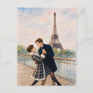 Cartão Postal de Amor Romântico Paris Homem Mulher