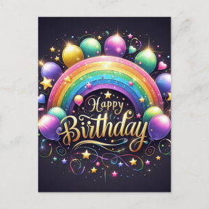 Cartão postal de aniversário - arco-íris brilhante